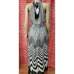 HAODUOYI CHEVRON WHITE BLACK  XXL (RUNS small)  WOMEN'S MAXI DRESS #C6